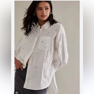 Bennett Buttondown Shirt by Maeve - Pearl-Embellished Edition